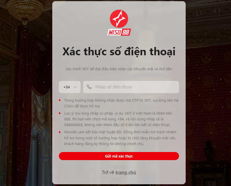 Xác thực số điện thoại, ngân hàng trước khi rút tiền MISO88